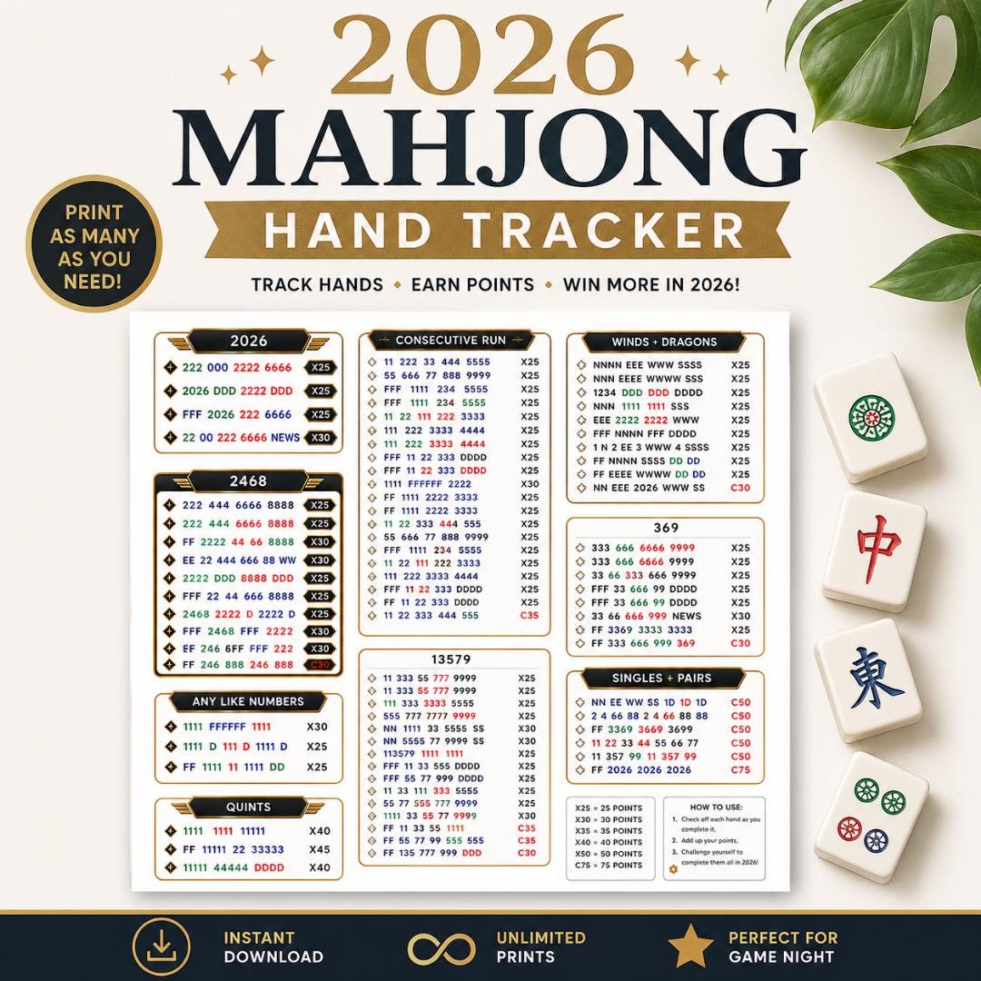 2026 Mahjong Hand Tracker, Mahjong Reference Sheet - Etsy UK
