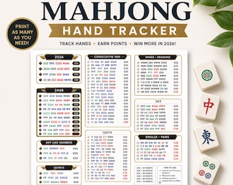 2026 Mahjong Hand Tracker, Mahjong Reference Sheet