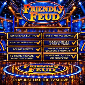 Editable Friendly Feud Party Game | Friendly Feud Trivia Quiz | No PowerPoint Required Customizable Party Game | Interactive Game Night