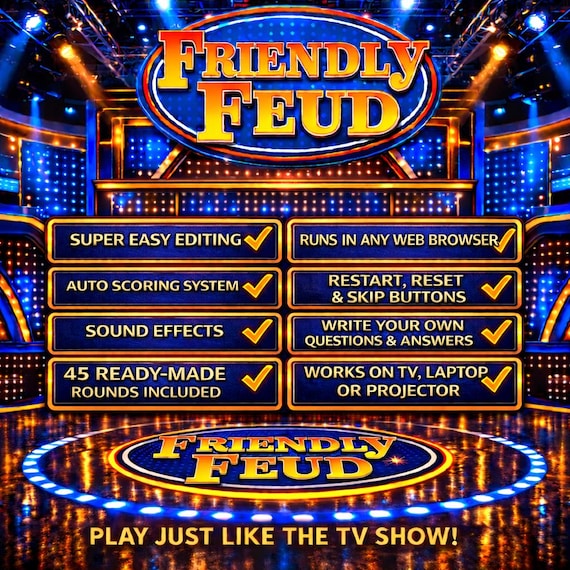 Editable Friendly Feud Party Game, Friendly Feud Trivia Quiz, No PowerPoint Required Customizable Party Game, Interactive Game Night