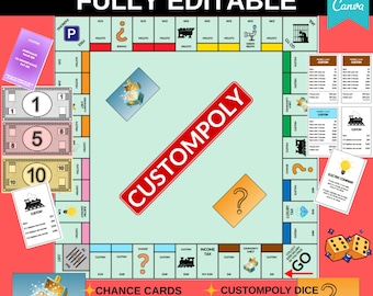 Custompoly Spiel Template: DIY Brettspiel | Canva bearbeitbare Vorlage | Leere Custompoly Board Vorlage | Custompoly Leinwand Vorlage