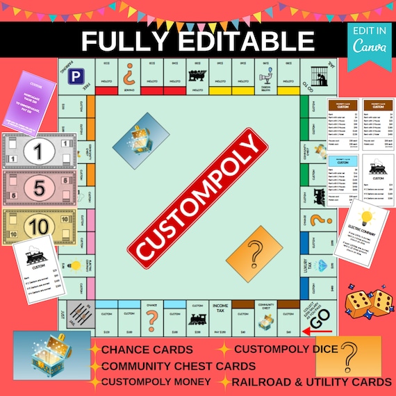 Custompoly Game Template: DIY Board Game | Canva Editable Template | Blank Custompoly Board Template | Custompoly Canva Template
