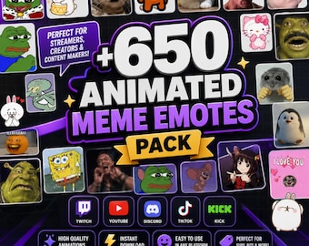 650+ animierte Meme Emotes Pack für Twitch, Discord, Kick, YouTube & TikTok, lustiges GIF Emotes Bundle, Streamer Emoji Pack, Sofort Download