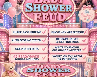 Editable Baby Shower Feud Game, Baby Shower Family Feud Trivia, Browser-Based & Customizable, No PowerPoint Needed, Fun Party Game Night