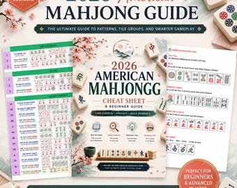 American Mahjong 2026 Visual Guide Printable, Mahjong Card Helper PDF, Beginner Friendly Cheat Sheet, Hand Examples & Strategy Tips