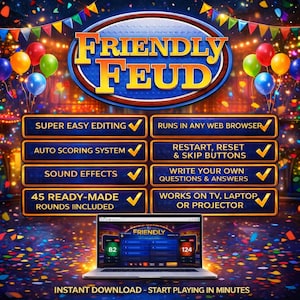 Editable Friendly Feud Party Game | Friendly Feud Trivia Quiz | No PowerPoint Required Customizable Party Game | Interactive Game Night