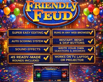 Editable Friendly Feud Party Game | Friendly Feud Trivia Quiz | No PowerPoint Required Customizable Party Game | Interactive Game Night