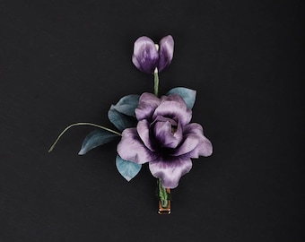 Handmade Silk Flower Hair Accessory, Traditional Oriental Hair Jewelry, Pearls, Hand-woven Leaves