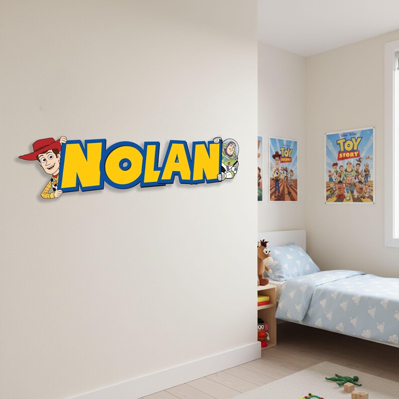 Personalized Kids Name Sign, Wooden Wall Decor With Cowboy, Toy Story ...