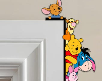 Cute Peekaboo Winnie The Pooh Door Corner Sign, Disney Peeking Peeker Pooh And Friends Door Sign, Disney Home Decor, Kid Room Decoration