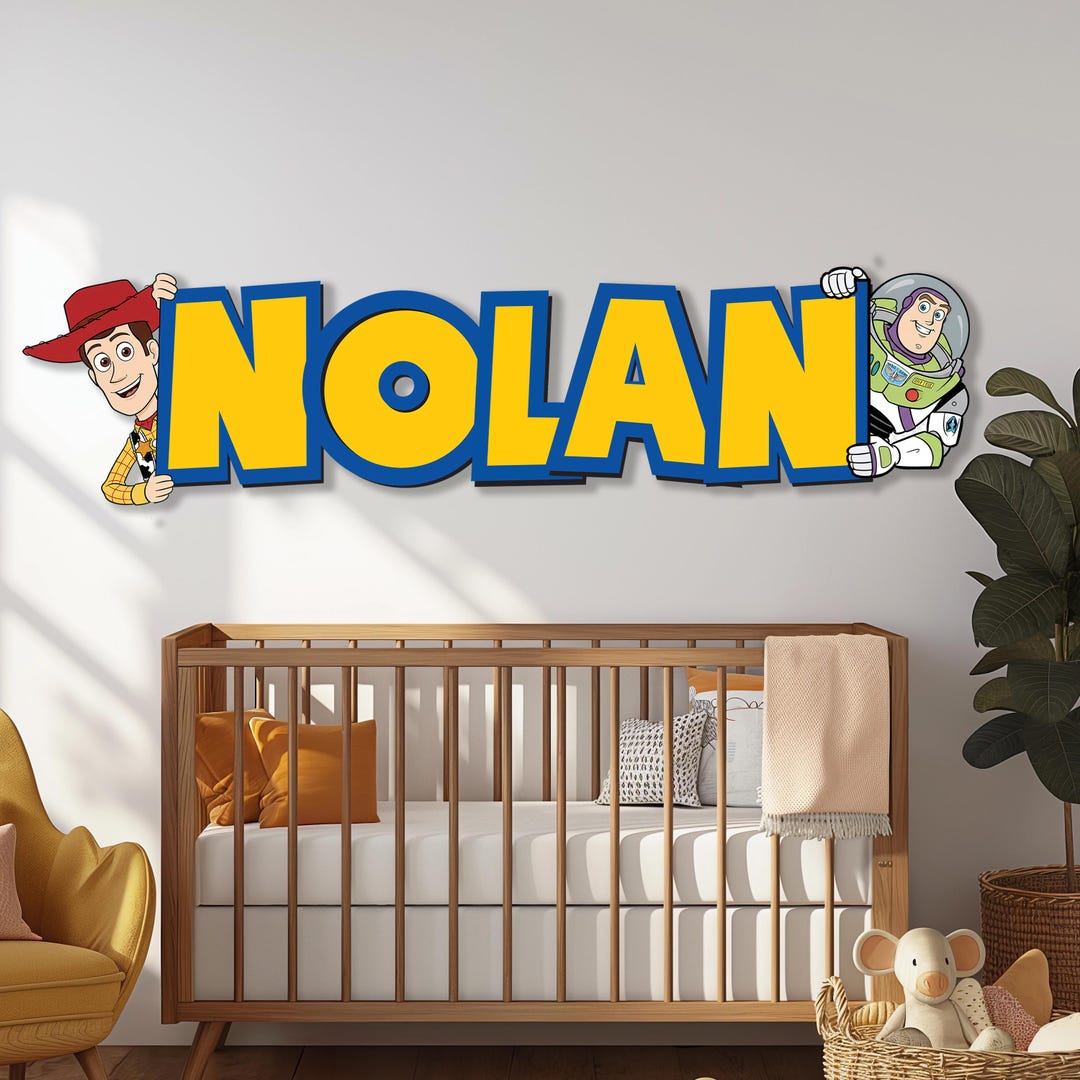 Personalized Kids Name Sign, Wooden Wall Decor With Cowboy, Toy Story ...