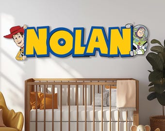 Letrero personalizado con nombre para niños, decoración de pared de madera con diseño de vaquero, diseño de nombre personalizado de Toy Story, regalo para amantes de Toy Story