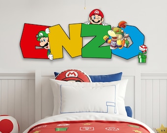 Super Mario Luigi Custom Kids Baby Nursery Room Door Wooden Decor Wall Art Sign