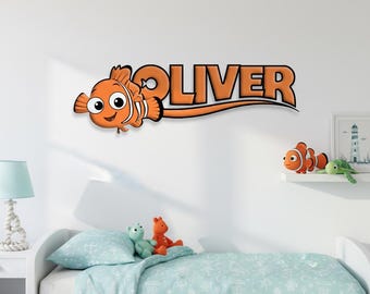 Nemo Custom Name Game Room Wooden Wall Decor, Personalized Kids Room Door Wood Wall Sign, Nemo Characters Nursery Wall Art Sign