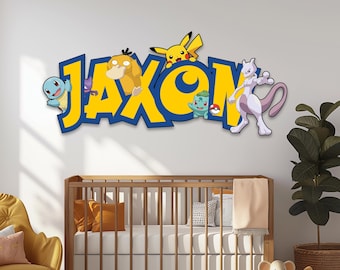 Pokemon Wood Wall Art, Nursery Decor, Boys Room, Wooden Ash Pikachu Sign