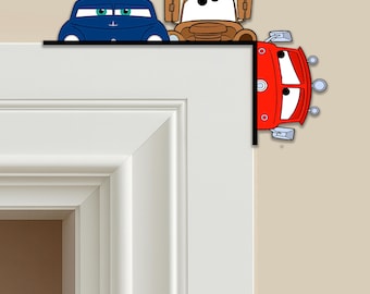Disney Cars Peekaboo Peeking Peeker Door Corner Sign, Lightning Mcqueen Tow Mater Door Corner Sign, Disney Home Decor, Kid Room Decor