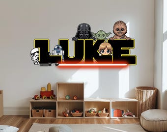 Custom Star Wars Name Sign, Custom Star Wars Wooden Wall Decor, Vinyl Printed Nursery Name Plaque, Boys Room Gift