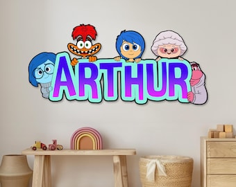 Letrero de madera personalizado de las emociones de Disney Inside Out: Alegría, Tristeza, Ira, Miedo y Asco. Decoración para puerta, decoración para el hogar de Pixar, decoración de pared para habitación infantil.