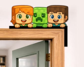 Letrero de Minecraft para asomarse a la puerta, Letrero de esquina para puerta minera, Letrero personalizado para puerta infantil, Decoración para habitación de jugadores, Arte de pared pixelado personalizado para videojuegos