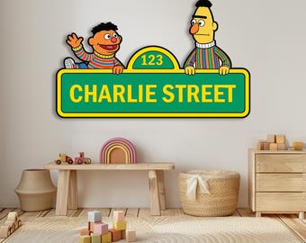 Placa personalizada con nombre de Barrio Sésamo, letrero personalizado con nombre, decoración para fiestas de cumpleaños, decoración para la habitación del bebé, regalo para niños pequeños, regalo para bebés, recién nacidos.