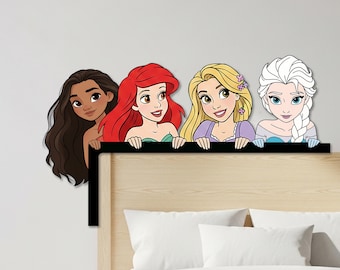 Letrero de esquina para puerta con princesas de Disney, letrero para puerta con princesas de Disney como Ariel, Moana, Rapunzel y Elsa, decoración de pared de princesas Disney