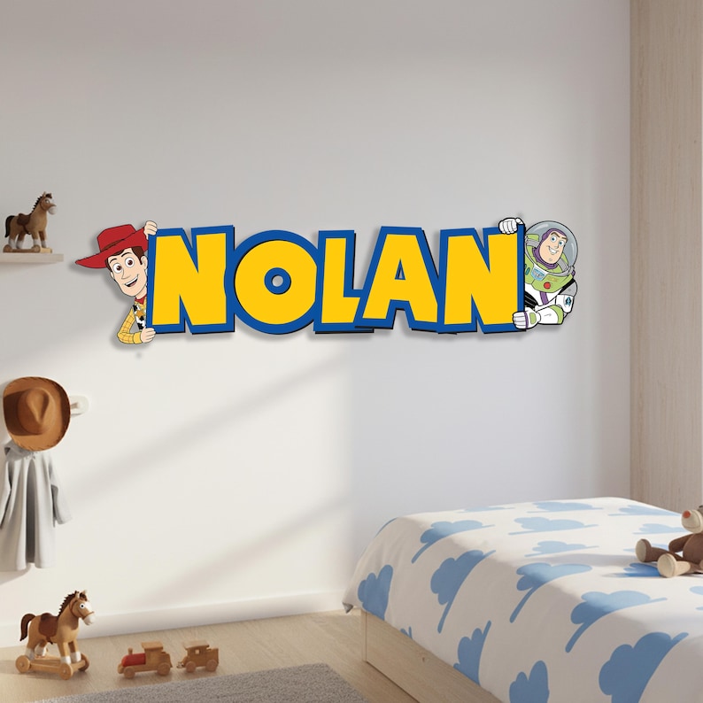 Personalized Kids Name Sign, Wooden Wall Decor With Cowboy, Toy Story ...