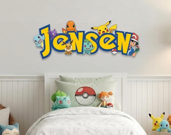 Pokemon Wood Wall Art, Nursery Decor, Boys Room, Wooden Ash Pikachu Sign
