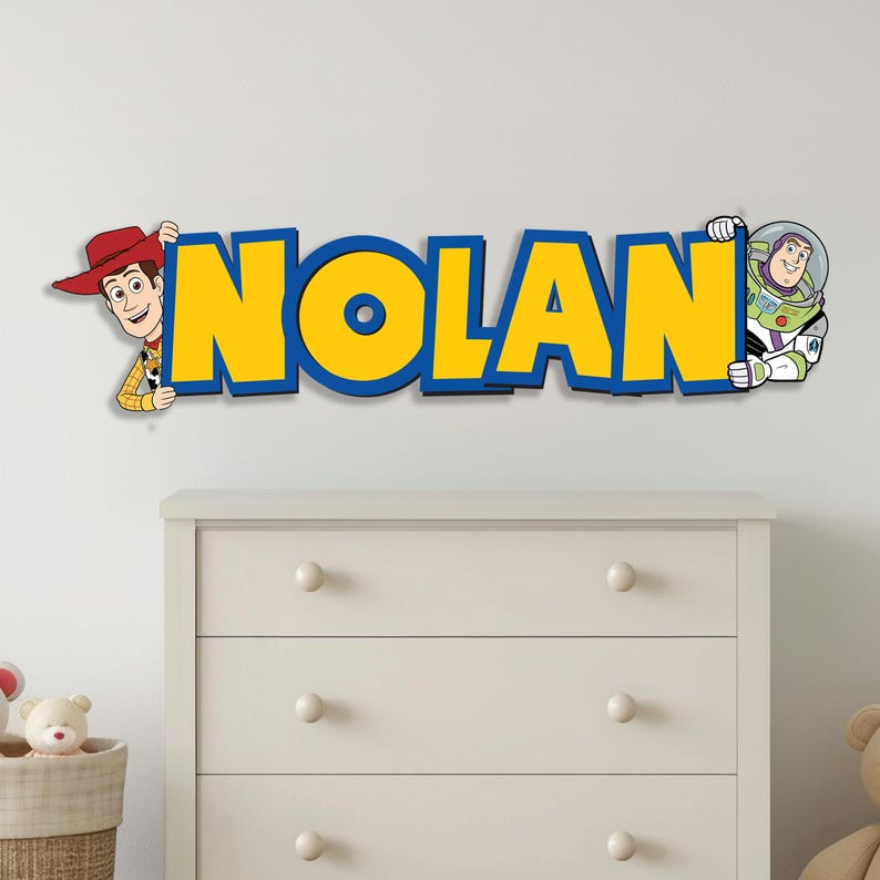 Personalized Kids Name Sign, Wooden Wall Decor With Cowboy, Toy Story ...