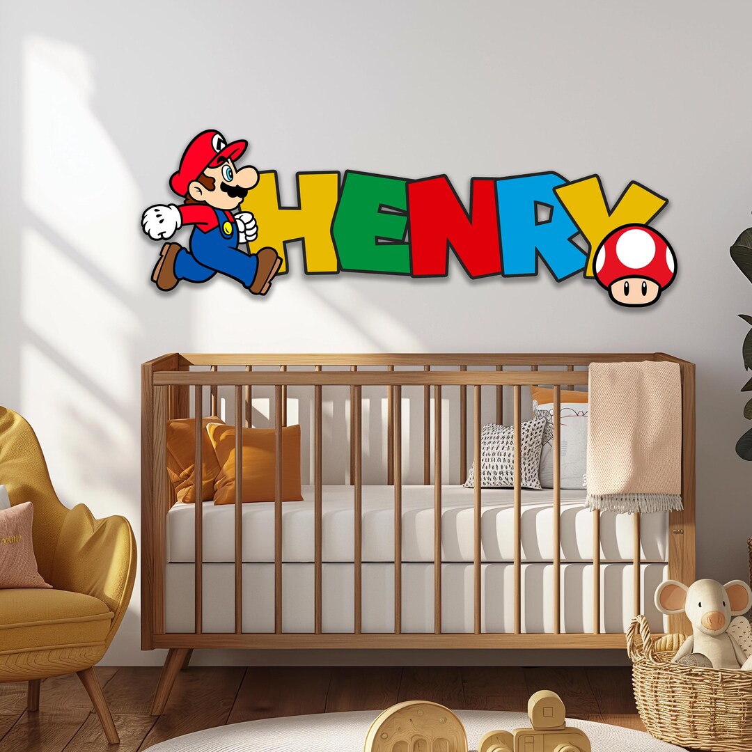 Super Mario Luigi Custom Kids Baby Nursery Room Door Wooden Decor Wall ...