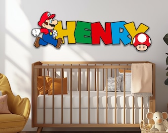 Letrero de madera para puerta de habitación infantil con diseño de Super Mario Luigi