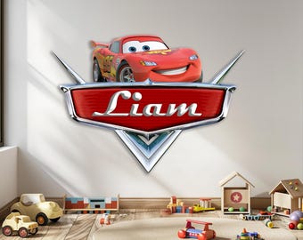 Letrero de madera personalizado para habitación infantil de Disney Cars, letrero de madera para puerta con nombre de personajes de Disney, letrero de pared con nombre personalizado de McQueen para guardería.