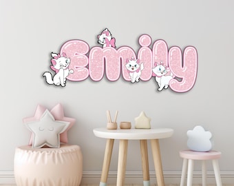 Letrero de madera personalizado de Marie Aristogatos, letrero para puerta de habitación infantil, decoración infantil de Marie Cat, letrero con nombre de Disney, letrero de madera personalizado para habitación