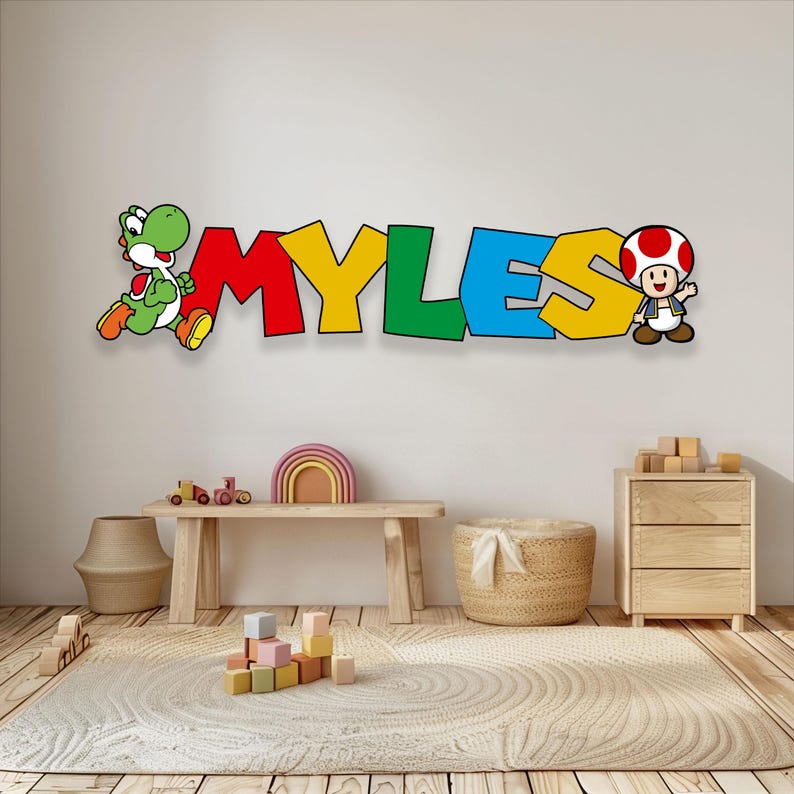 Custom Super Mario Yoshi and Toad Sign, Personalized Kids Baby Nursery ...