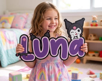 Custom Kuromi Style Name Sign, Personalized Sanrio Room Decor Name Plaque