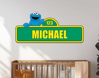 Custom Sesame Street Cookie Monster Sign, Custom Name Street Sign, Birthday Party Decor, Nursery Wall Art, Gift Toddlers, Newborns Baby Gift
