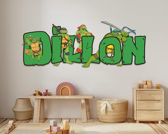 Personalized Ninja Turtles Font Wooden Sign, Kids Room Decor, Custom Disney Wood Wall Decor, Wooden Wall Decor