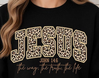 Camiseta cristiana con estampado de leopardo estilo universitario de Jesús (descarga digital)