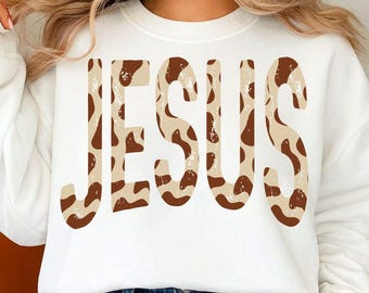 Jesús con estampado de vaca y pinceladas en formato SVG, diseño cristiano occidental (descarga digital)