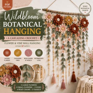 Wild Bloom Botanical Hanging Crochet Pattern, Crochet Floral Wall Hanging Pattern Pdf, Boho Botanical Decor Flower, Botanical Garland Decor