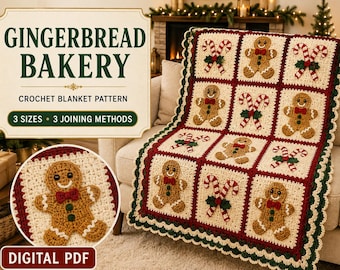 Gingerbread Bakery Blanket Crochet Pattern, Christmas Eve Wishes Crochet Blanket Pattern Pdf, Seasonal Winter Blanket, Easy Crochet Throw