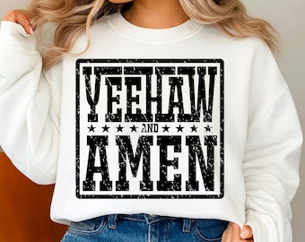 Yeehaw en Amen Svg Png, Western Christian Shirt Design, Cowboy Faith Retro, Southern Country Rodeo Sublimatie, Western Quote, Digitaal bestand