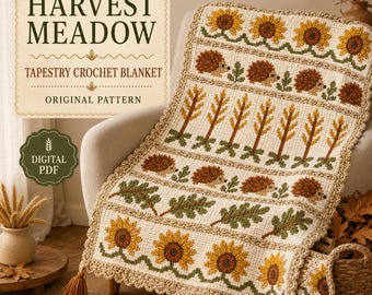 Harvest Meadow Tapestry Blanket Crochet Pattern, Fall Crochet Blanket Pattern Pdf, Autumn Overlay Mosaic Afghan, Pumpkins Mushrooms