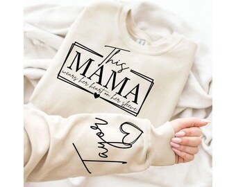 Corazón de mamá en la manga (SVG/PNG), nombres personalizados para niños, diseño para el Día de la Madre (descarga digital)