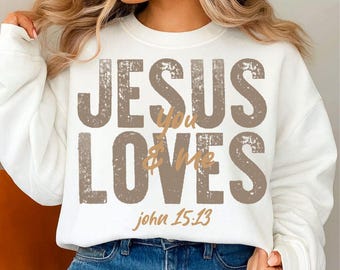Diseño vintage "Jesús te ama" en formato SVG y PNG, diseño cristiano retro (descarga digital).
