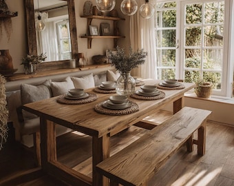 Handmade Walnut Dining Table, Rustic Kitchen Table, Custom Oak Options