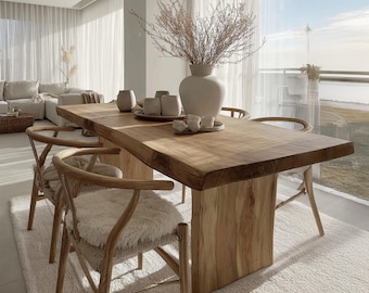 Handmade Walnut Live Edge Dining Table, Custom Wood Kitchen Table
