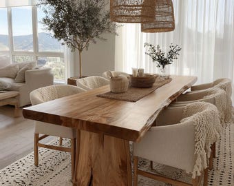 Custom Handmade Live Edge Wood Dining Table, Modern Rustic
