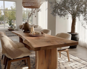Custom Live Edge Walnut Dining Table, Modern Wood Kitchen Furniture