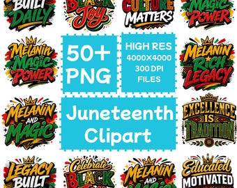Clipart Juneteenth 50+PNG, clipart dziewczyny afroamerykańskiej, sublimacja na koszulce Juneteenth, pobieranie cyfrowe, wykorzystanie komercyjne