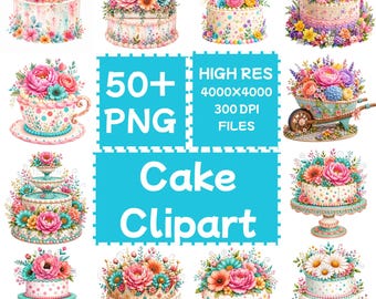 Clipart de gâteau 50+ PNG, téléchargement numérique, usage commercial